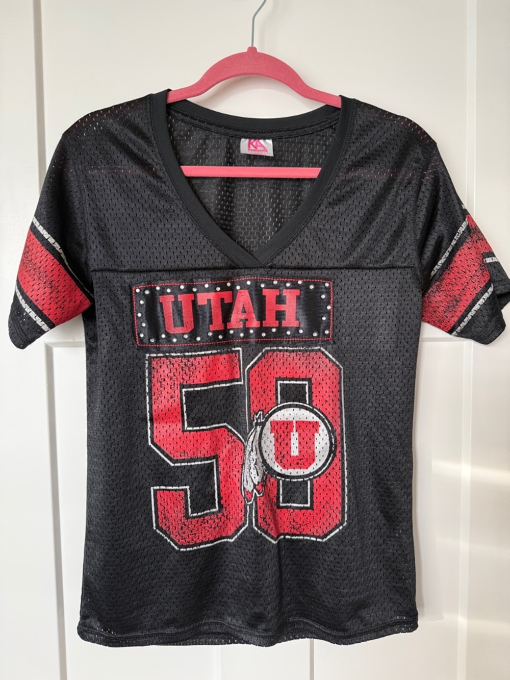 U of U Women's Utah Mesh Short Sleeve Tee in Black and Red
